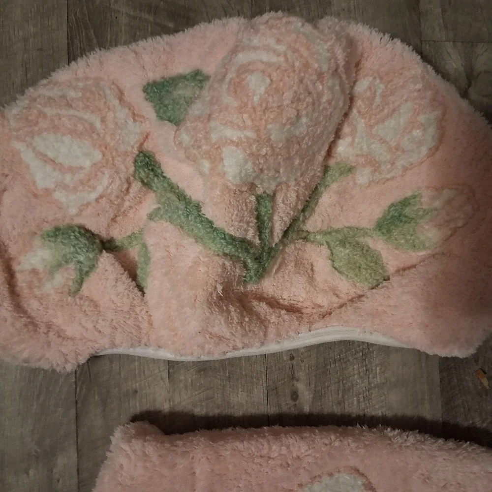 Vintage 90s NOS Grannycore Pink Floral Bathroom Mat Cover Set NEW